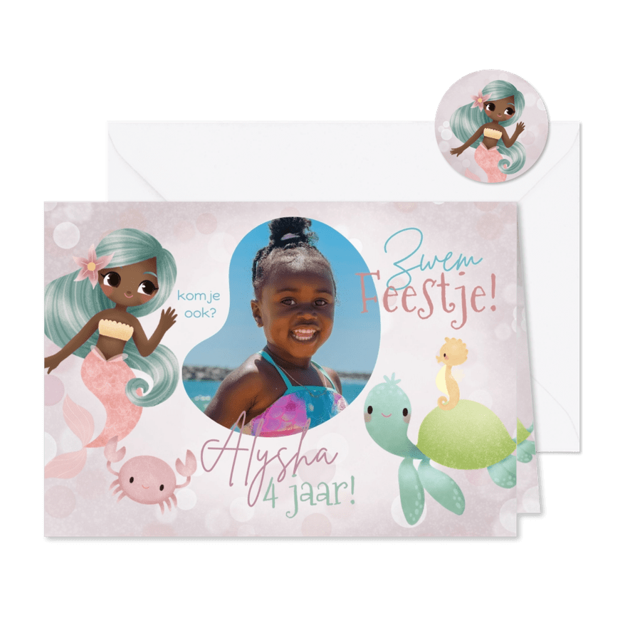 Kinderfeestje zeemeermin & zeedieren zwemfeestje - Kaartimpressie