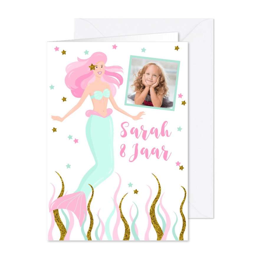 Kinderfeestje zeemeermin foto meisje - Kaartimpressie
