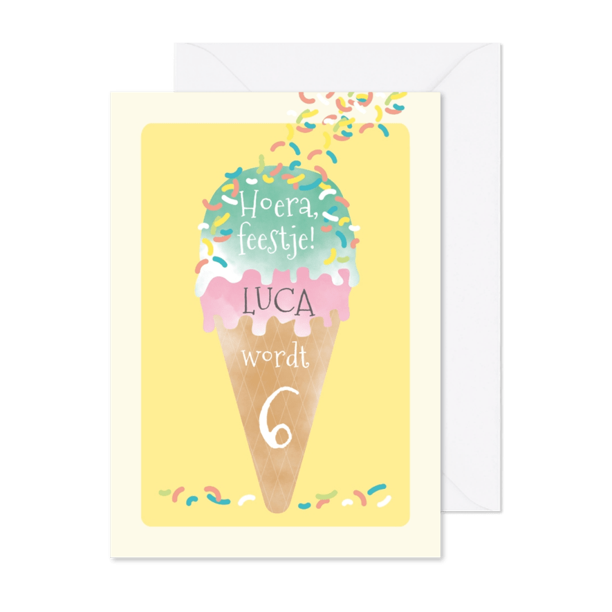 Kinderfeestje zomer ijsje met spikkeltjes - Kaartimpressie