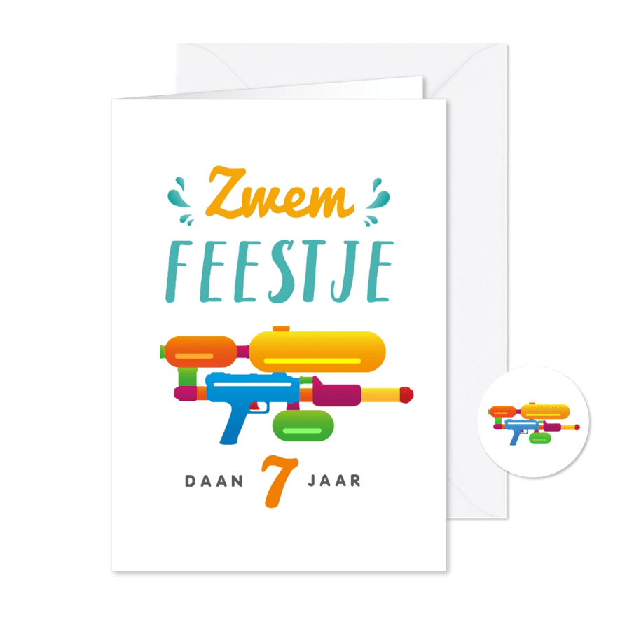 Kinderfeestje zomer zwemmen supersoaker foto uitnodiging - Kaartimpressie