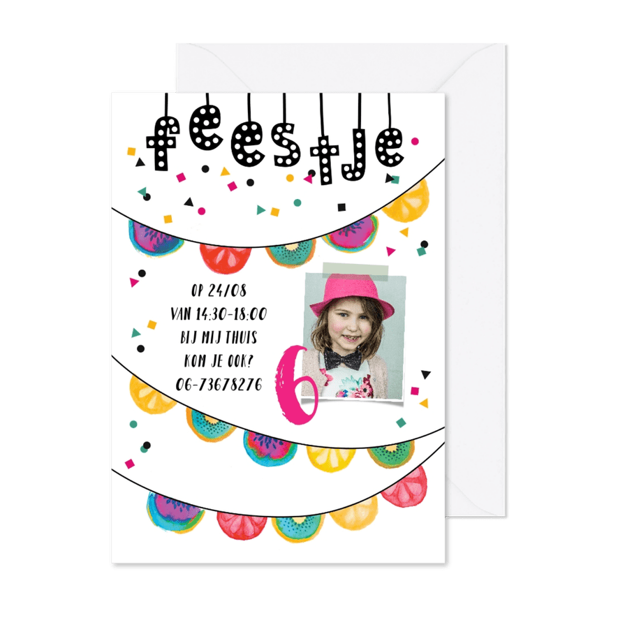 Kinderfeestje zomerse fruit slingers - Kaartimpressie