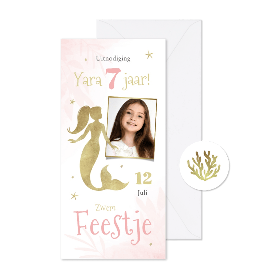 Kinderfeestje zwemfeest zeemeermin foto sterren - Kaartimpressie