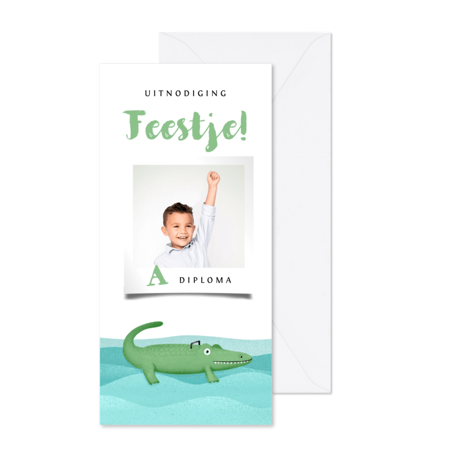 Kinderfeestje zwemfeest zwemdiploma verjaardag krokodil - Kaartimpressie