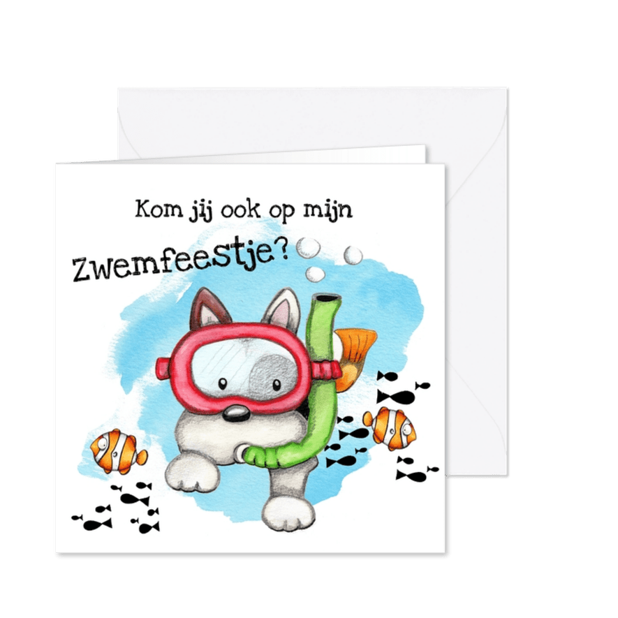 Kinderfeestjes hondje met snorkel - Kaartimpressie