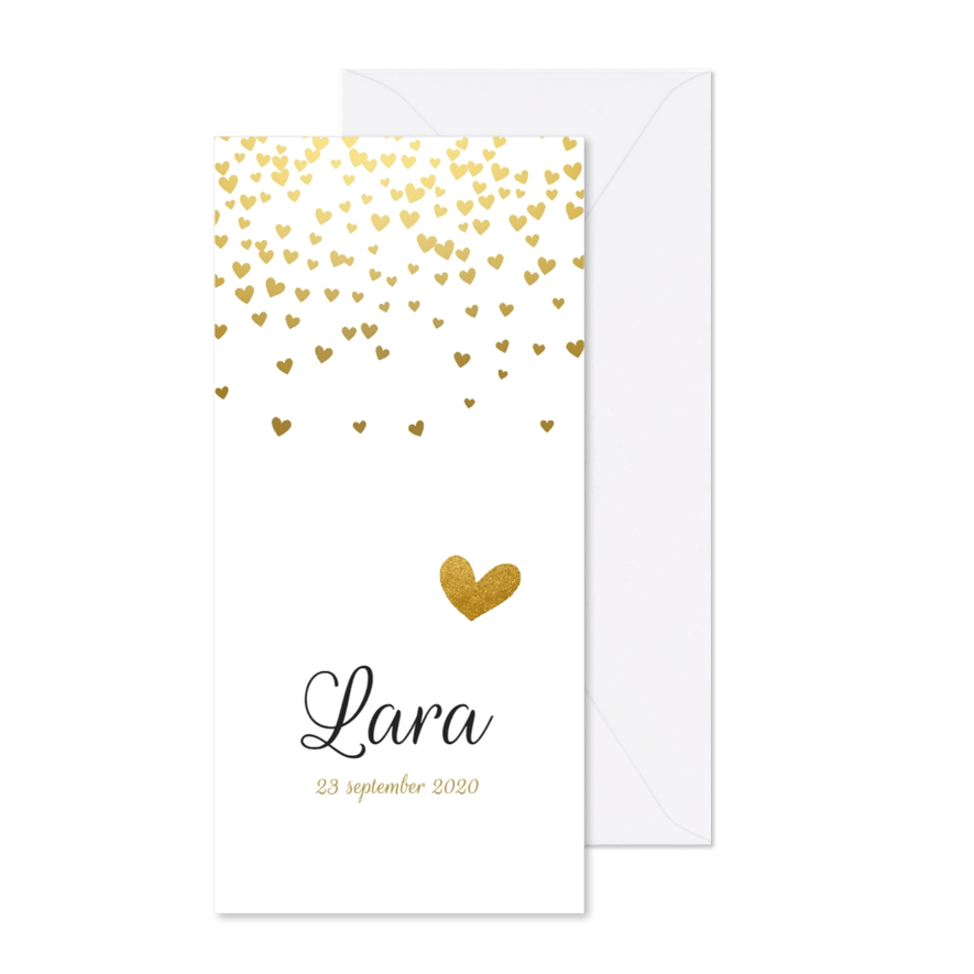 Klassiek geboortekaartje gouden hartjes - Kaartimpressie