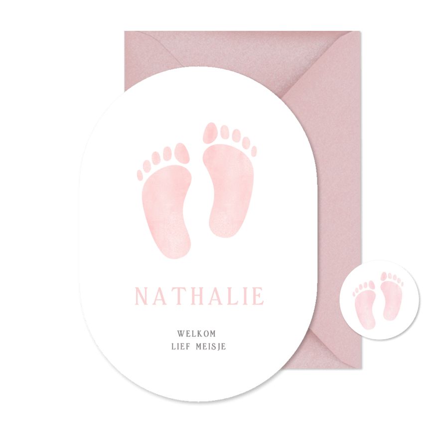 Klassiek lief geboortekaartje meisje met waterverf voetjes - Kaartimpressie