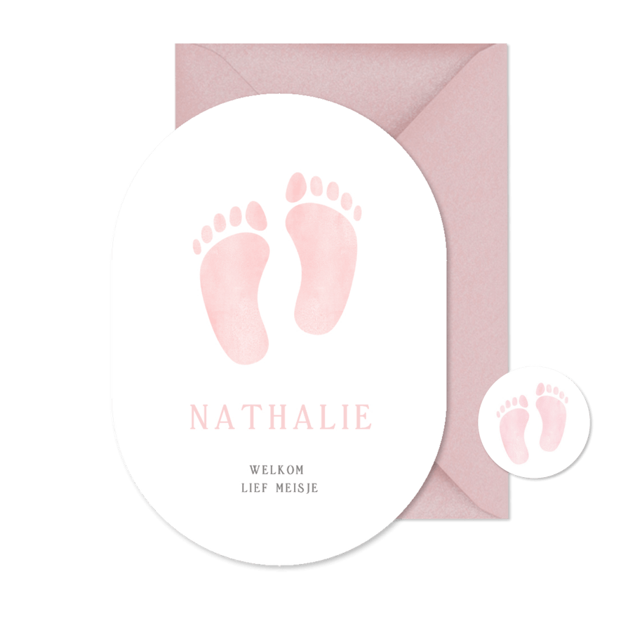 Klassiek lief geboortekaartje meisje met waterverf voetjes - Kaartimpressie