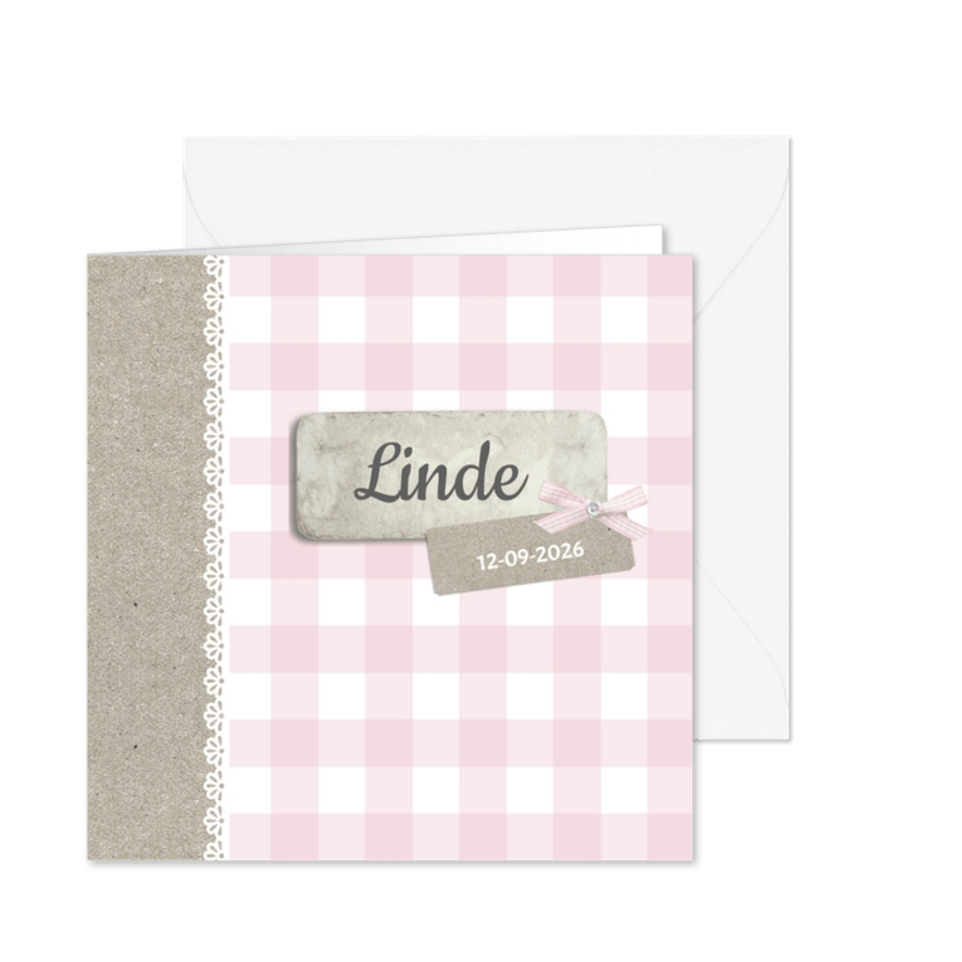 Klassiek roze ruitje strik - Kaartimpressie