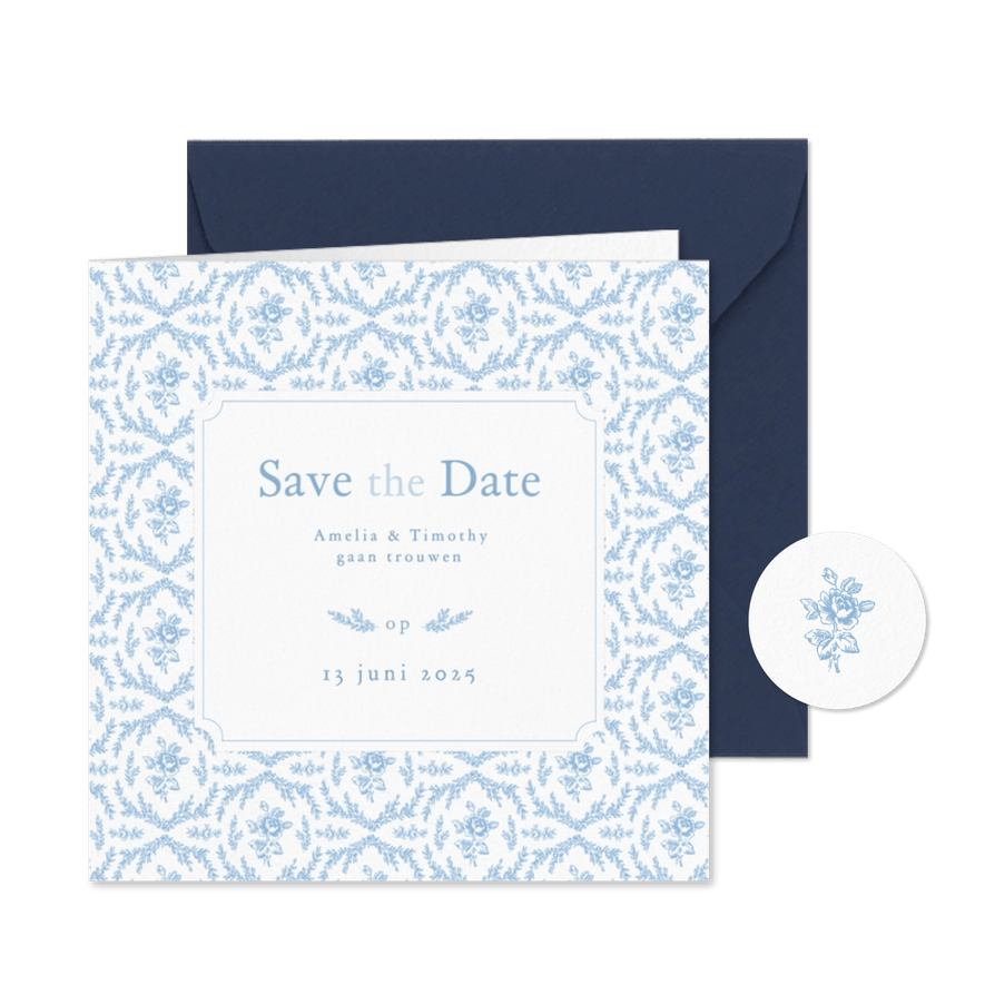 Klassiek save the date kaartje bruiloft met vintage patroon - Kaartimpressie