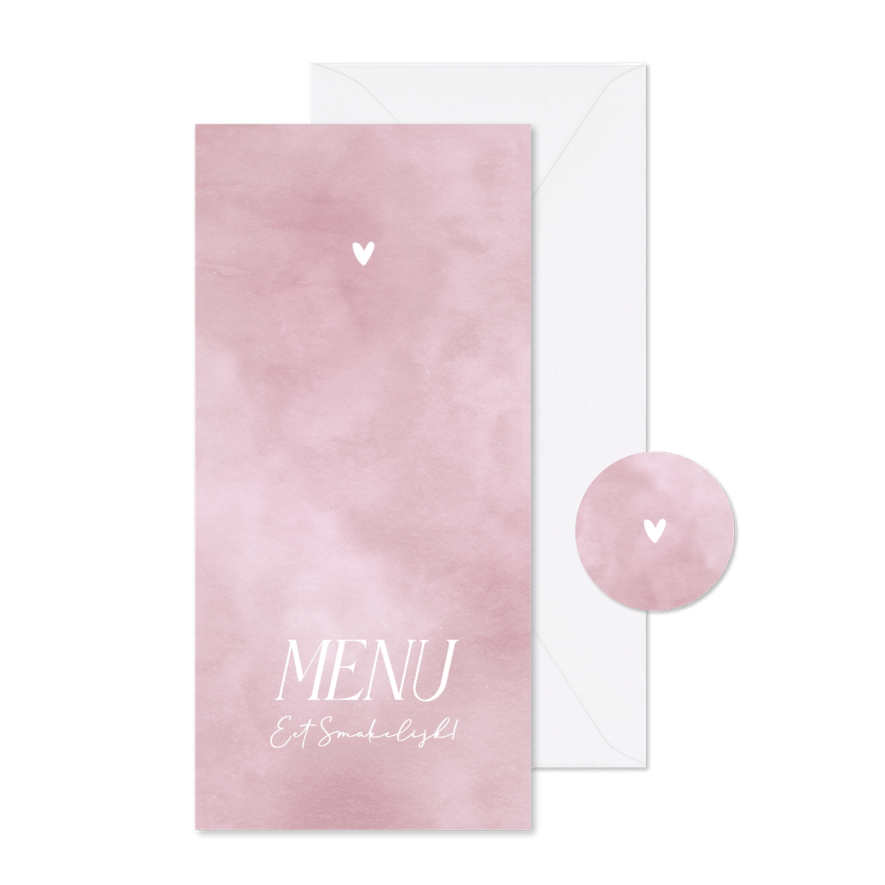 Klassieke communie menukaart roze waterverf met kader - Kaartimpressie