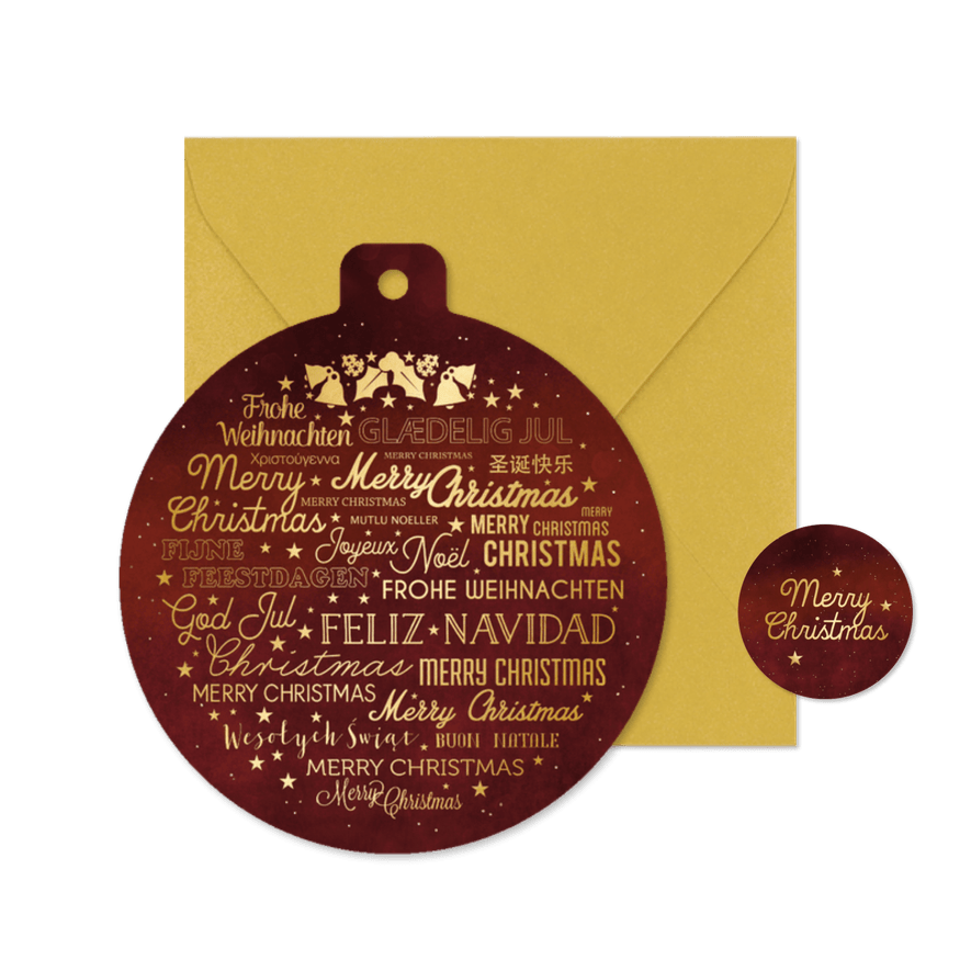 Klassieke internationale zakelijke kerstkaart met talen rood - Kaartimpressie