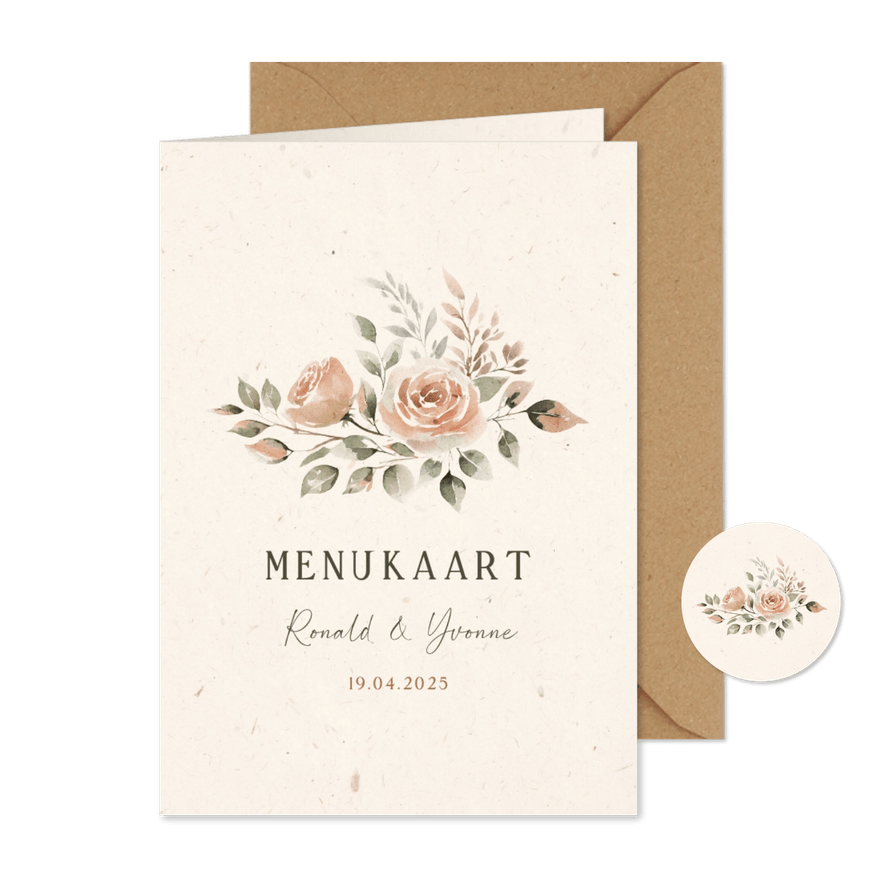 Klassieke jubileum menukaart met bloemen - Kaartimpressie