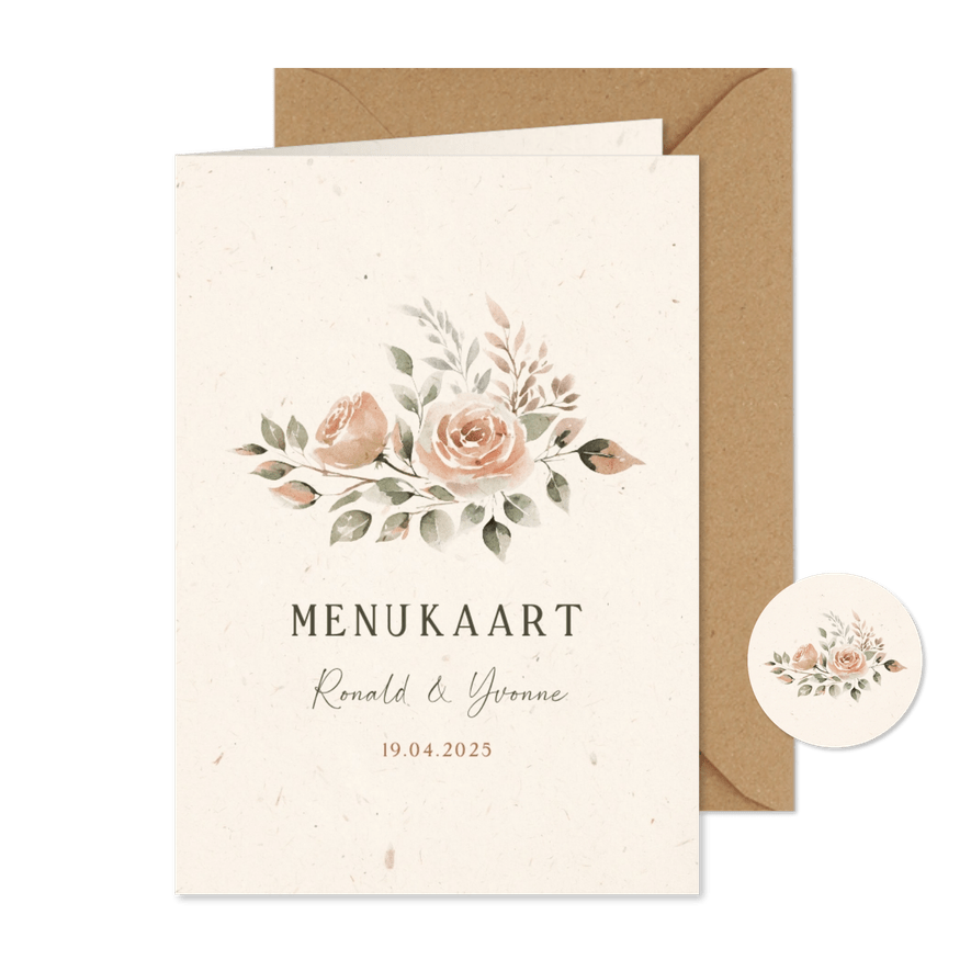 Klassieke jubileum menukaart met bloemen  - Kaartimpressie