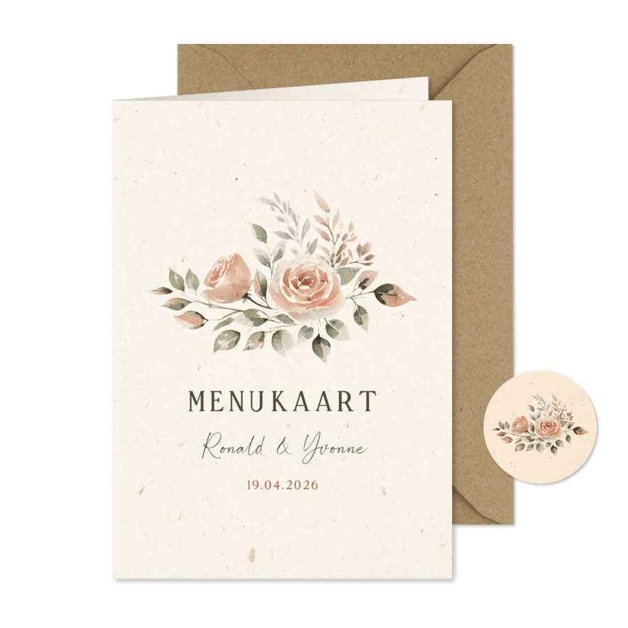 Klassieke jubileum menukaart met bloemen - Kaartimpressie