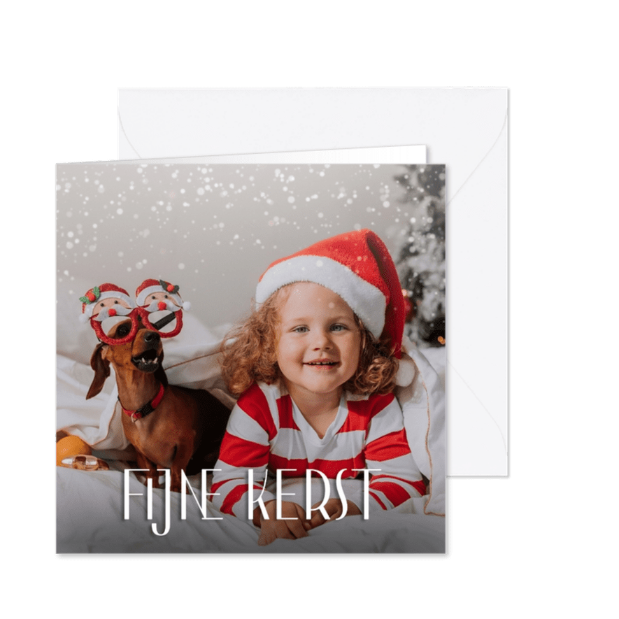 Klassieke kerstkaart met eigen foto sneeuwvlokken  - Kaartimpressie