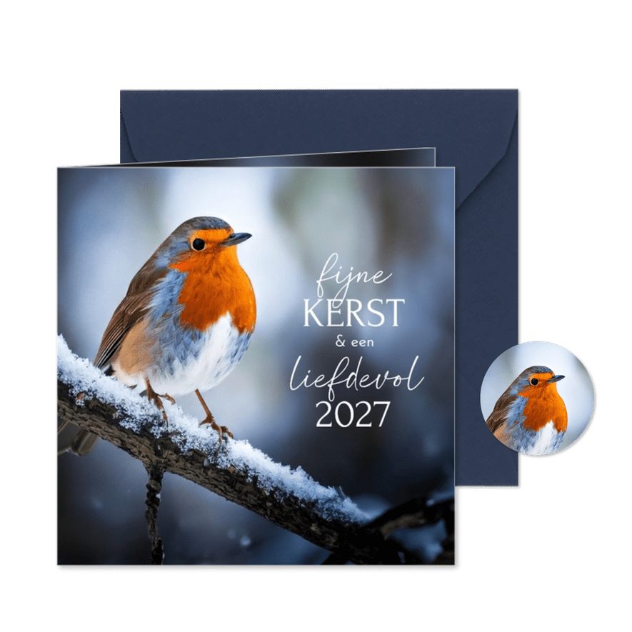 Klassieke kerstkaart met mooie foto roodborstje  - Kaartimpressie