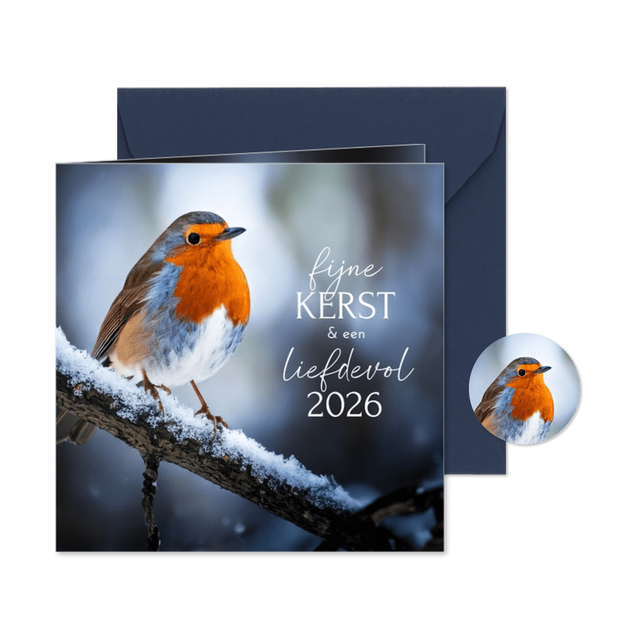 Klassieke kerstkaart met mooie foto roodborstje - Kaartimpressie