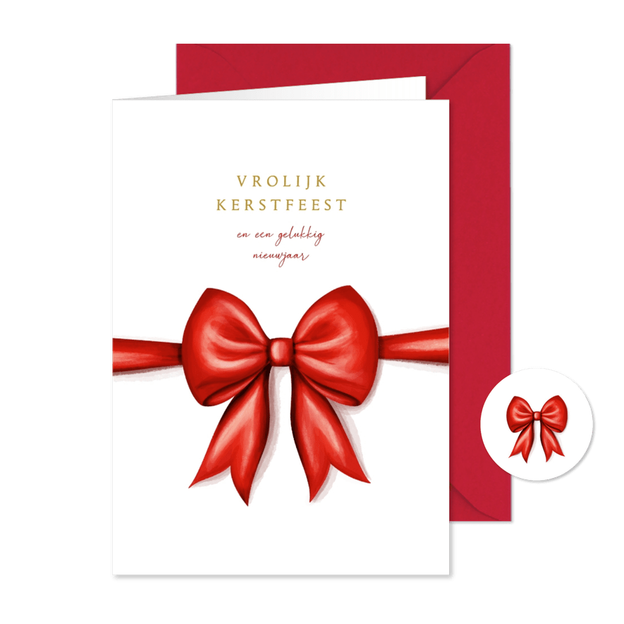 Klassieke kerstkaart met rode strik - Kaartimpressie