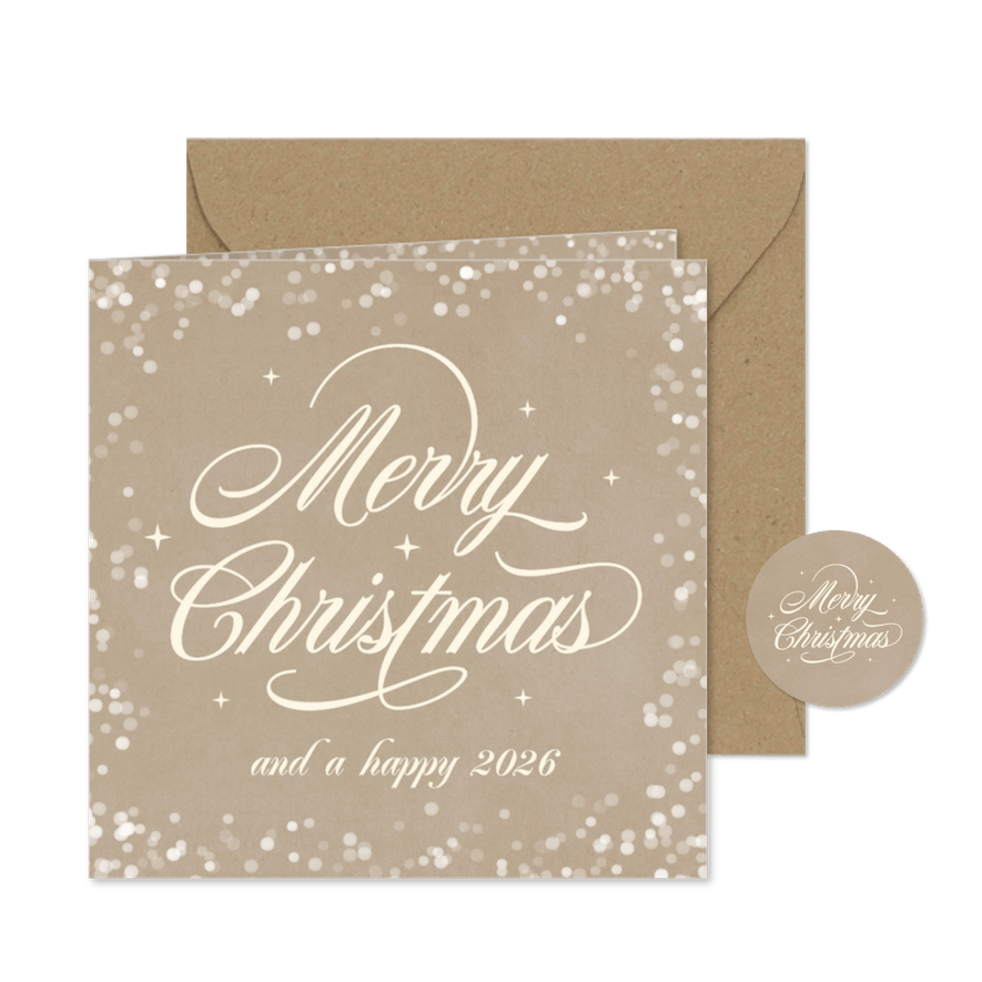 Klassieke kerstkaart met sierlijke tekst Merry Christmas - Kaartimpressie