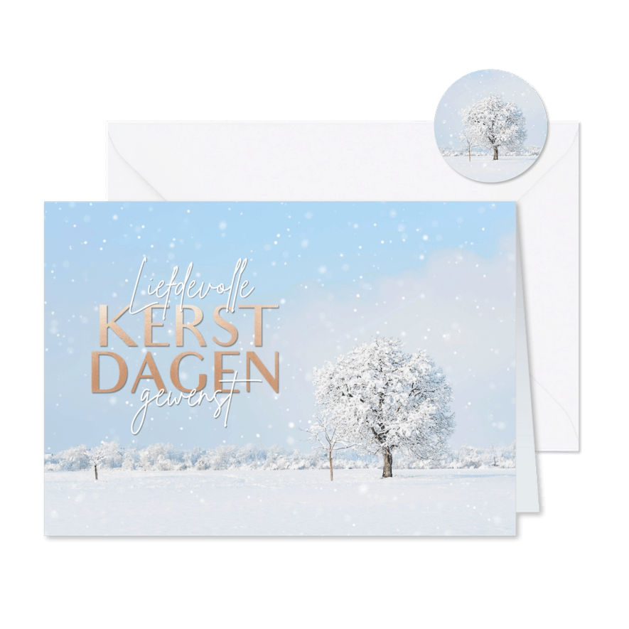 Klassieke kerstkaart met sneeuwlandschap met boom - Kaartimpressie