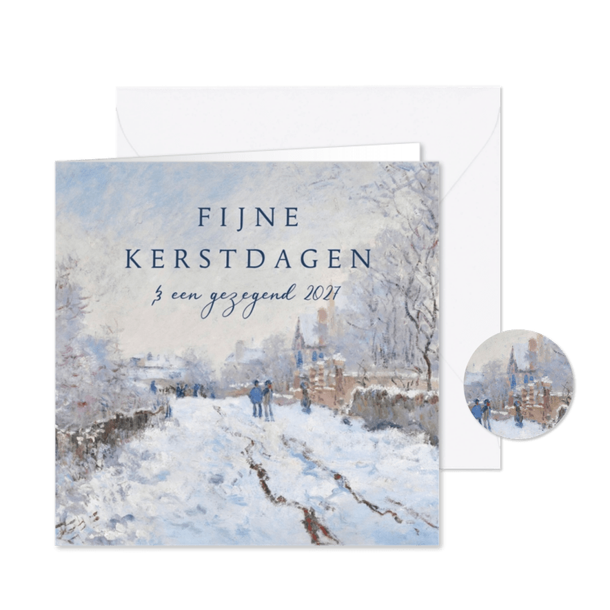 Klassieke kerstkaart schilderij Monet Snow at Argenteuil - Kaartimpressie