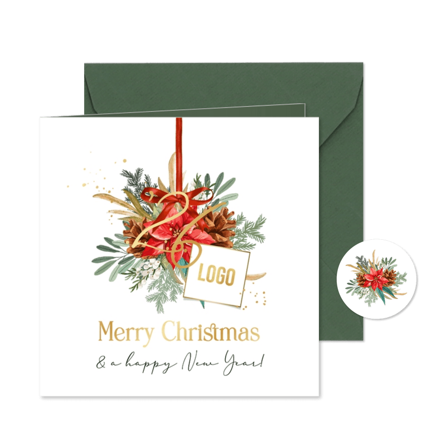 Klassieke kerstkaart zakelijk botanisch jaartal logo goud - Kaartimpressie
