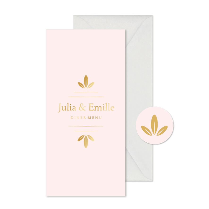 Klassieke minimalistische menukaart met gouden ornament - Kaartimpressie