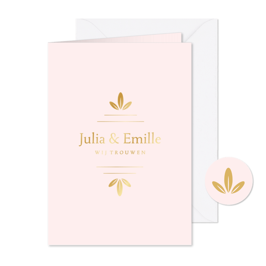 Klassieke minimalistische trouwkaart met gouden ornament - Kaartimpressie