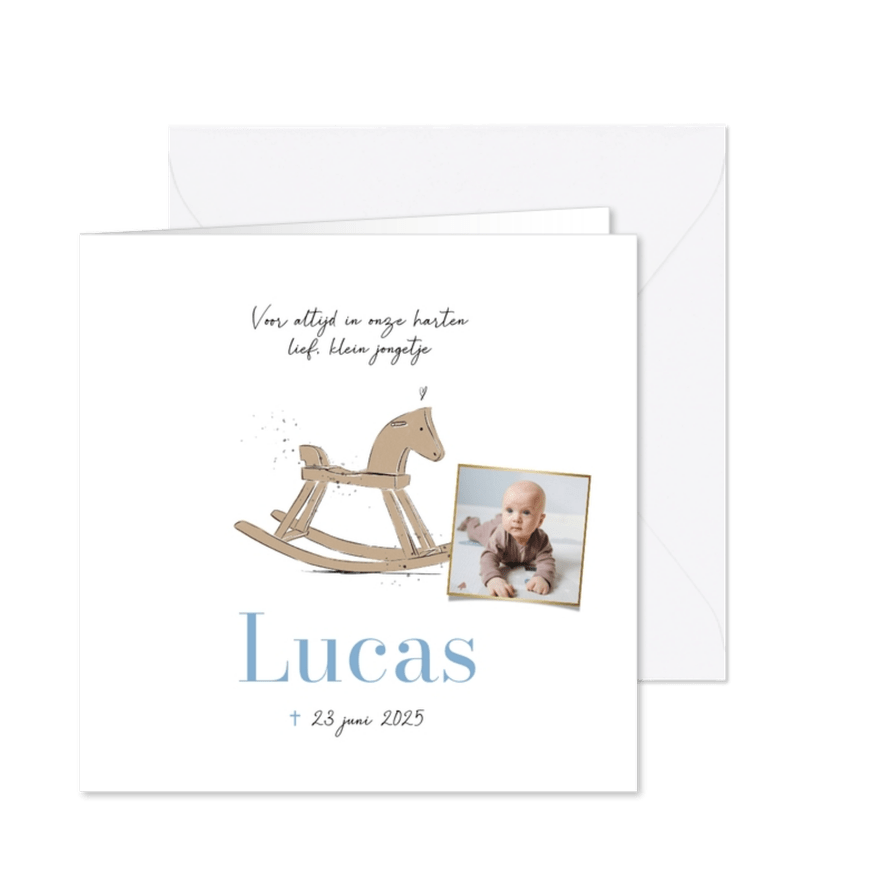 Klassieke rouwkaart illustratie hobbelpaard foto - Kaartimpressie