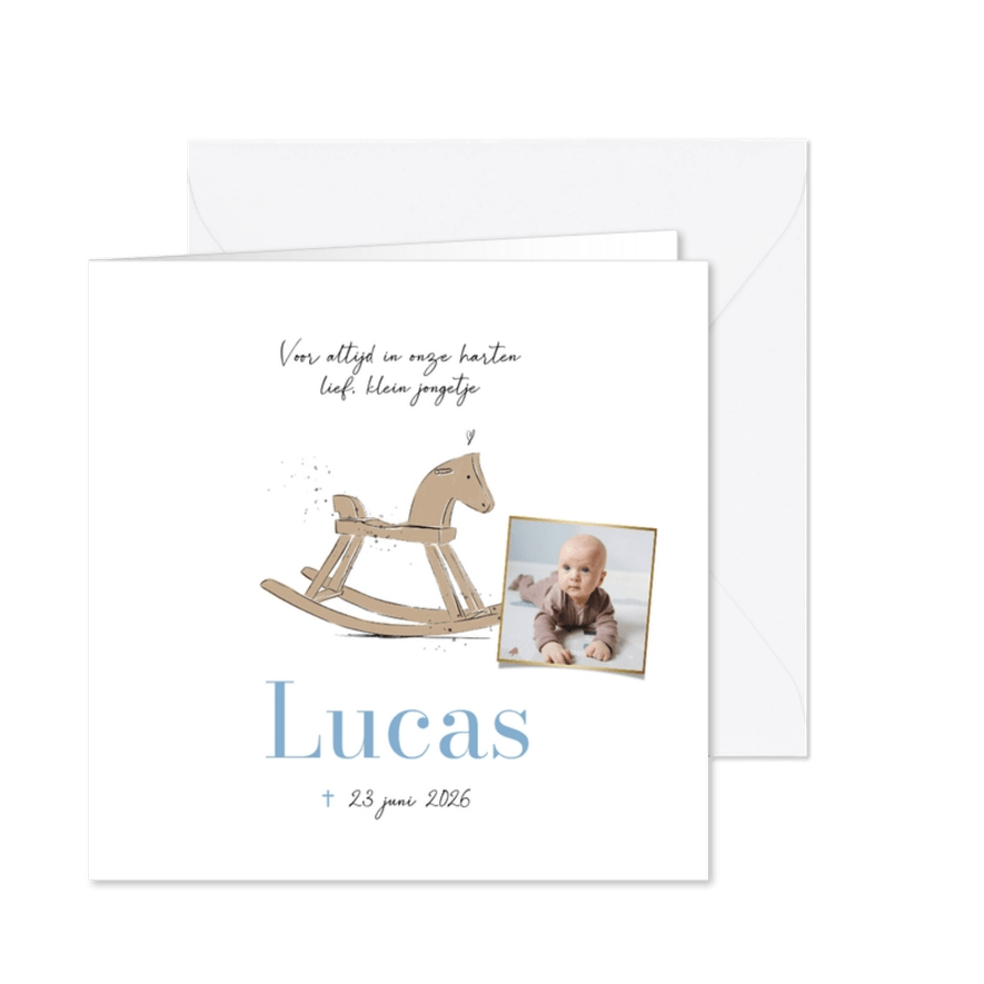 Klassieke rouwkaart illustratie hobbelpaard foto - Kaartimpressie