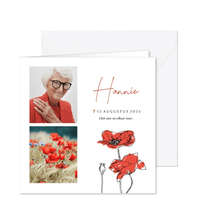 Klassieke rouwkaart klaprozen in lijnillustratie foto - Kaartimpressie