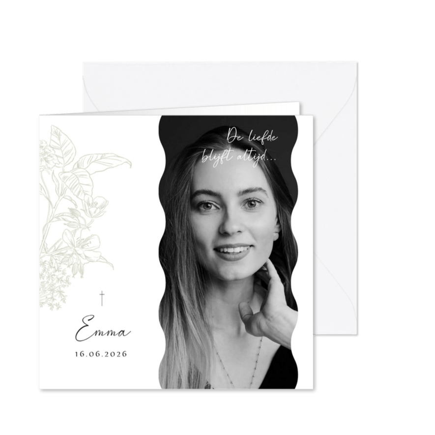 Klassieke rouwkaart lijnillustratie bloemen foto - Kaartimpressie