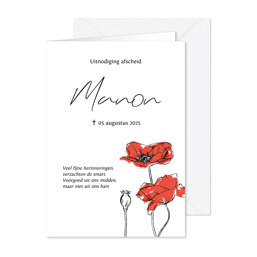 Klassieke rouwkaart lijnillustratie klaprozen  - Kaartimpressie