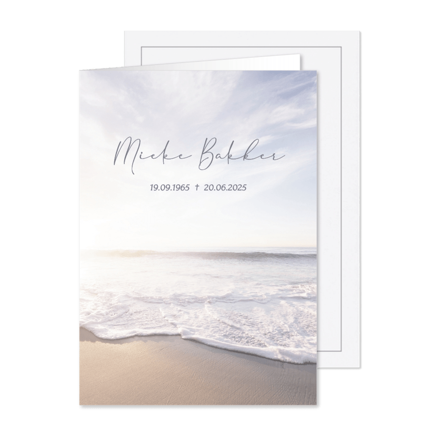 Klassieke rouwkaart met strand golven en lucht - Kaartimpressie