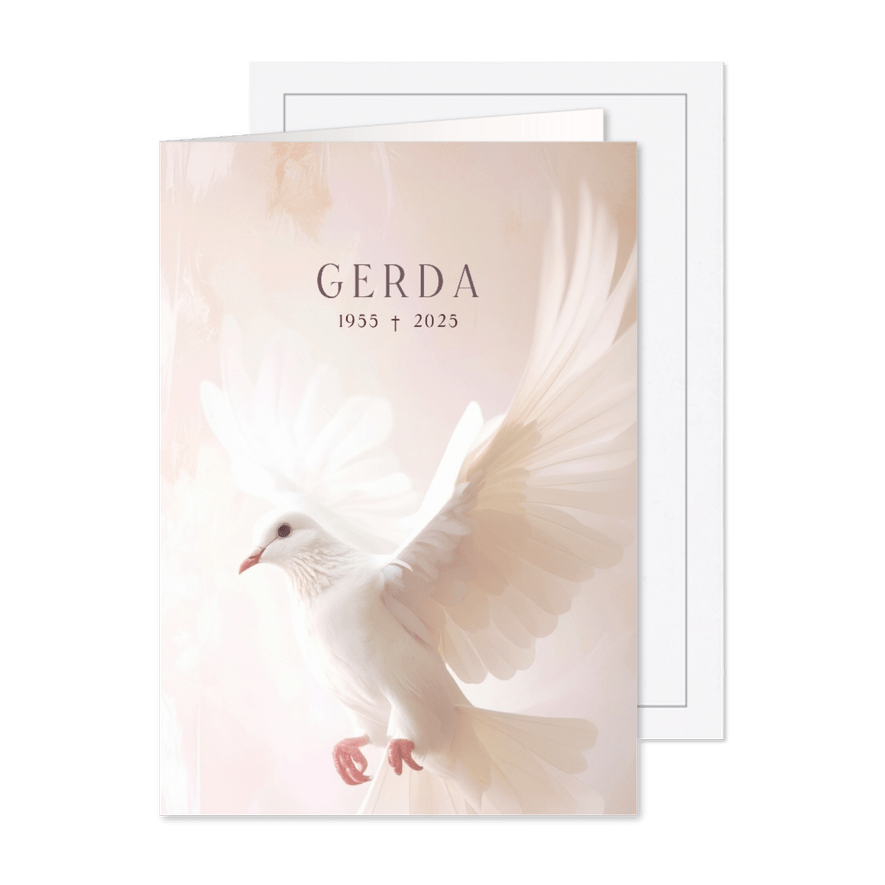 Klassieke rouwkaart met witte duif - Kaartimpressie
