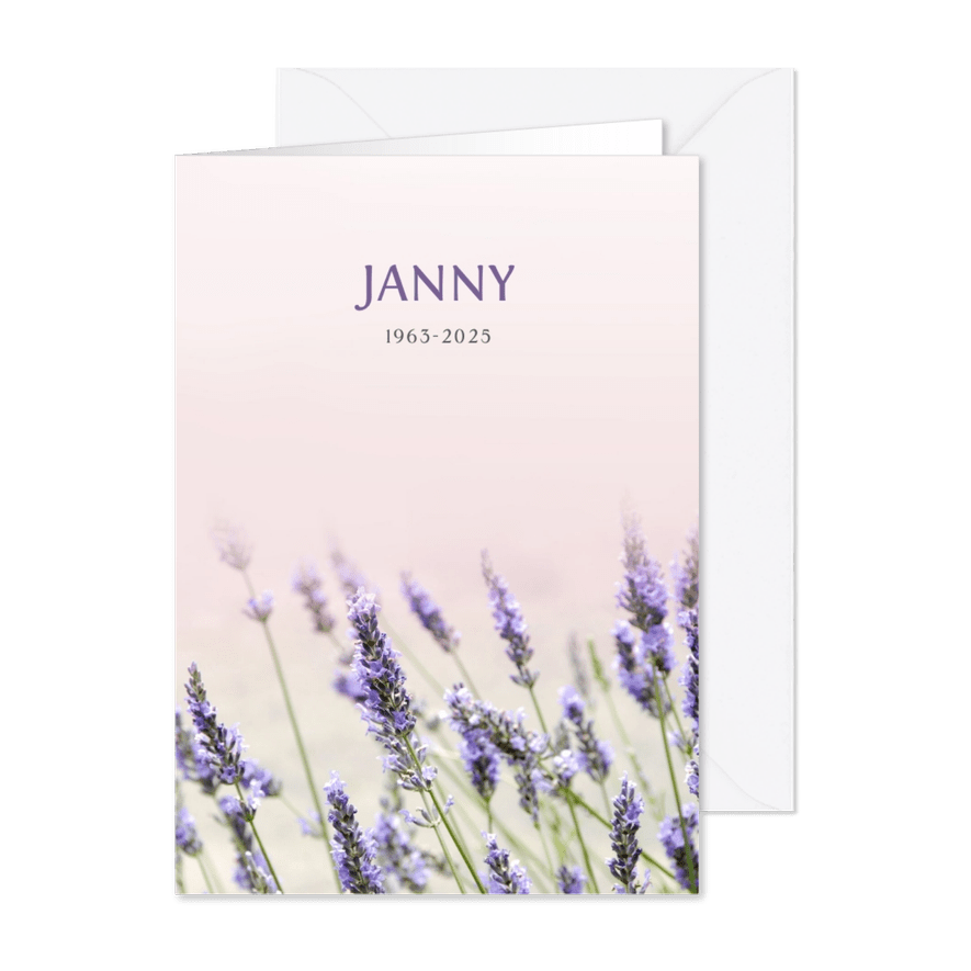 Klassieke rouwkaart met zomerse foto van lavendel - Kaartimpressie