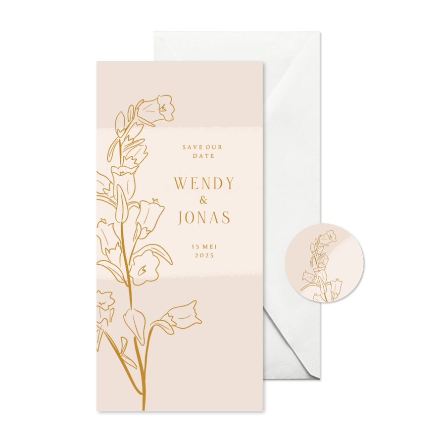 Klassieke save the date kaart lijnillustratie van bloemen - Kaartimpressie