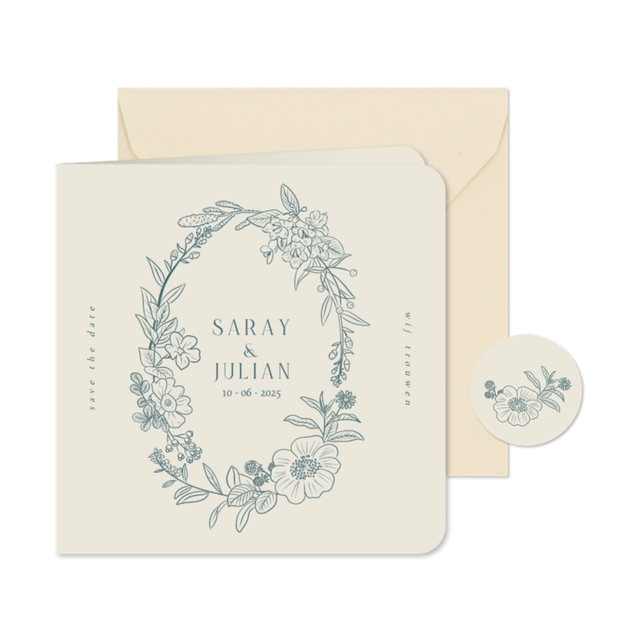 Klassieke save the date kaart met bloemen kader - Kaartimpressie