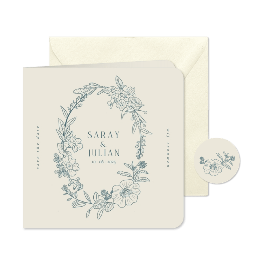 Klassieke save the date kaart met bloemen kader - Kaartimpressie