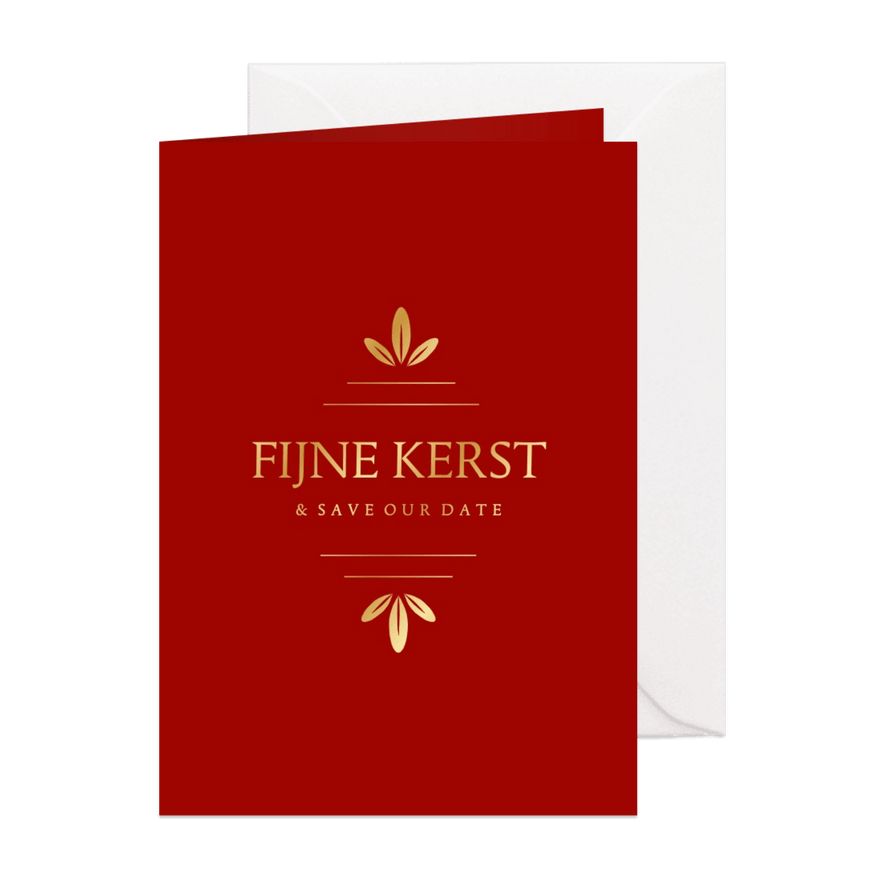 Klassieke save the date kerstkaart met gouden ornament - Kaartimpressie