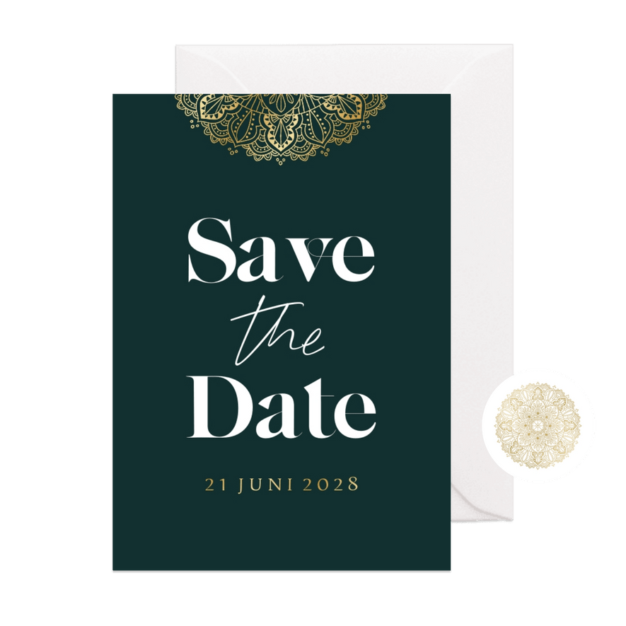 Klassieke save the date mandala goud - Kaartimpressie