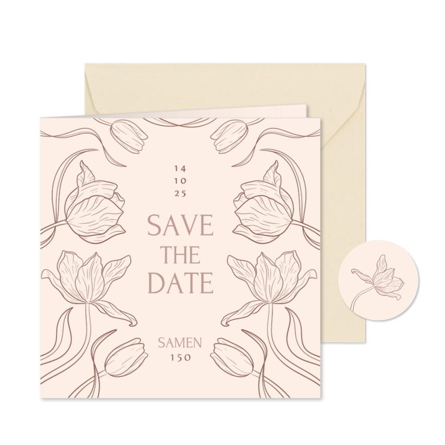 Klassieke save the date uitnodiging samen jarig tulpen - Kaartimpressie