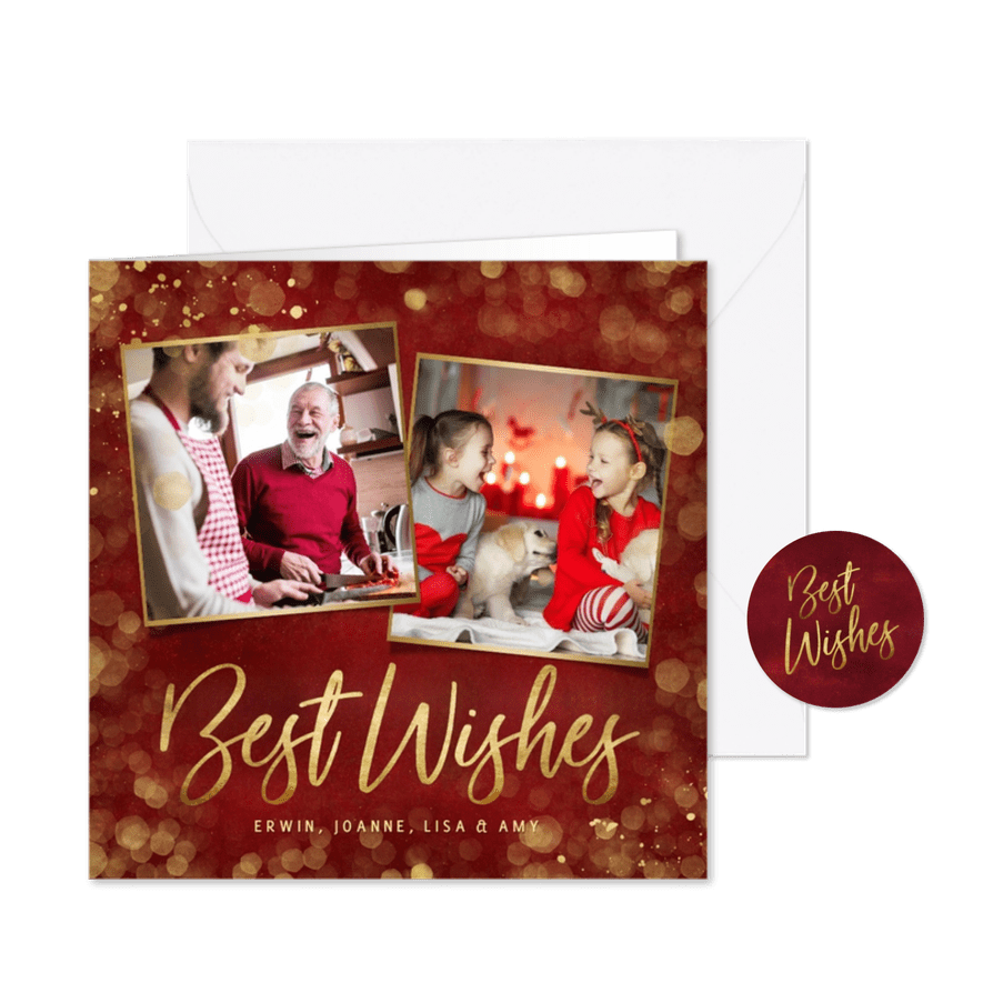 Klassieke stijlvolle kerstkaart met goud en eigen foto's  - Kaartimpressie