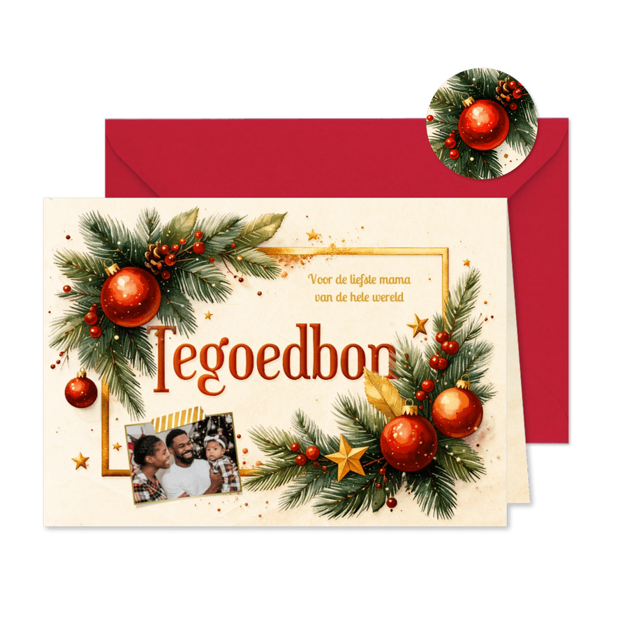 Klassieke tegoedbon bedankt met kerstballen  - Kaartimpressie