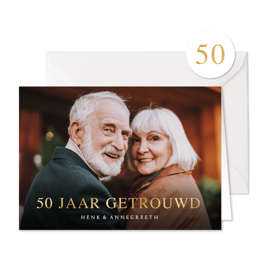 Klassieke uitnodiging gouden jubileum met grote foto  - Kaartimpressie