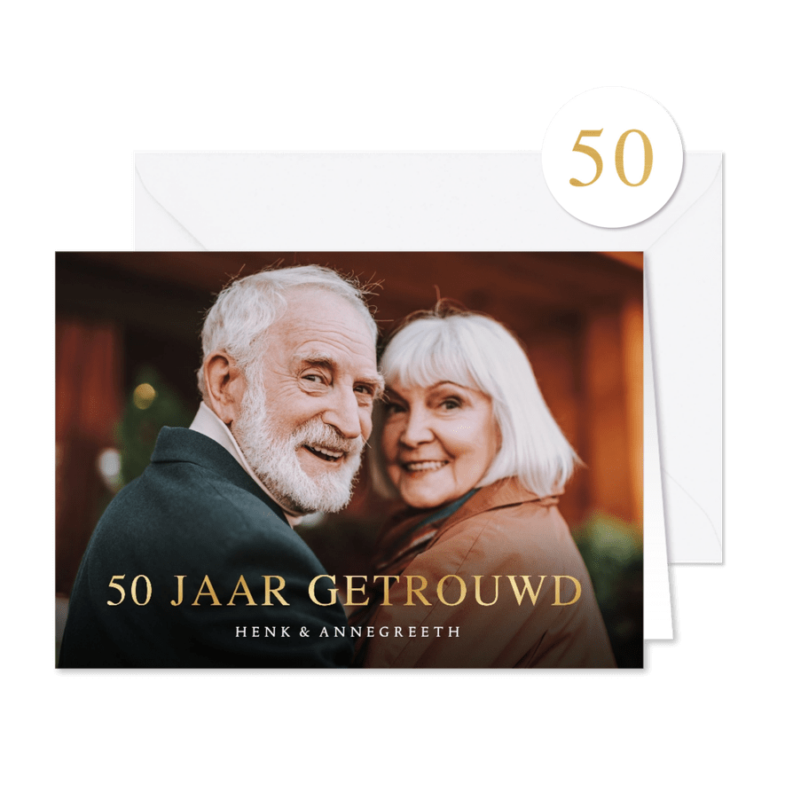 Klassieke uitnodiging gouden jubileum met grote foto - Kaartimpressie