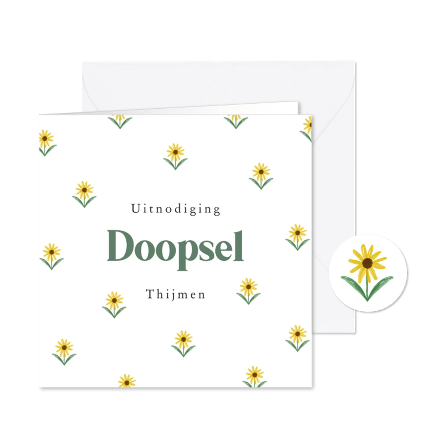 Klassieke uitnodigingkaart doopsel bloemetjes lente - Kaartimpressie