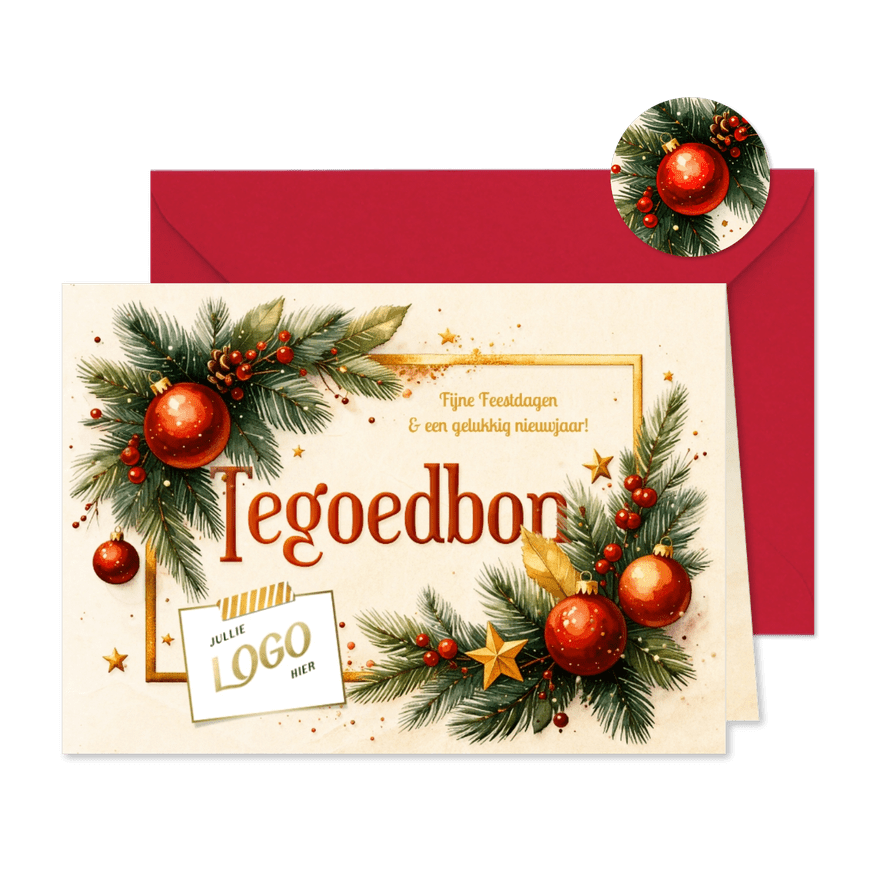 Klassieke zakelijke tegoedbon bedankt met kerstballen  - Kaartimpressie