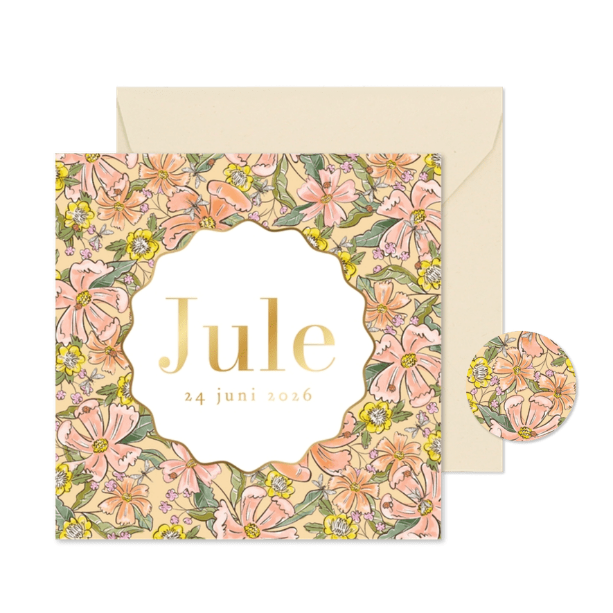 Kleurrijk geboortekaartje bloemen floral zomer watercolor - Kaartimpressie