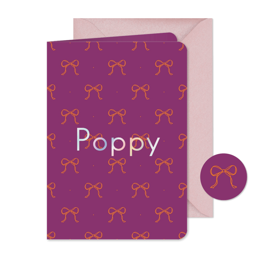 Kleurrijk geboortekaartje met strikjes patroon - Kaartimpressie